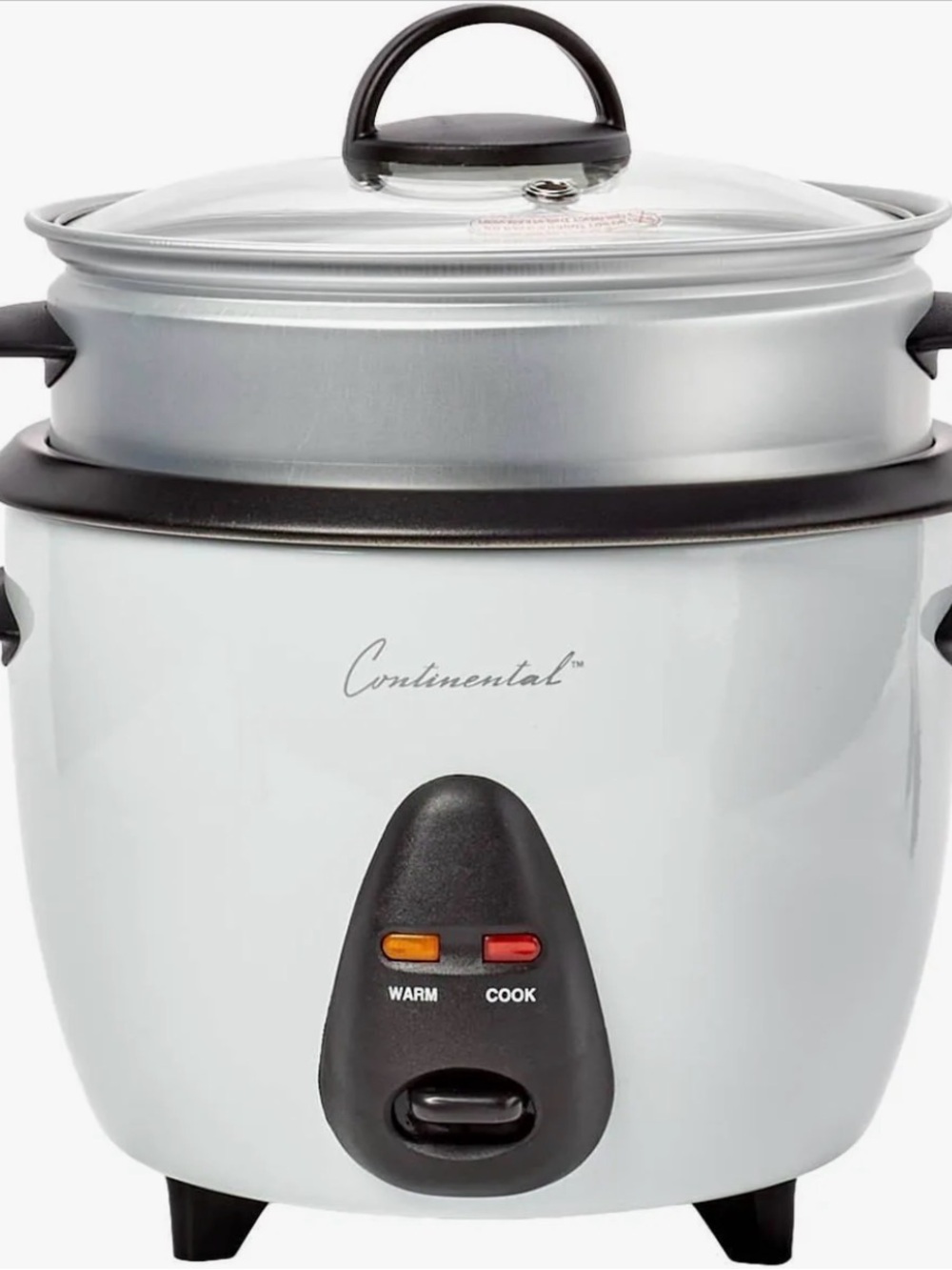 Continental White Electric Rice Cooker with Steam Tray